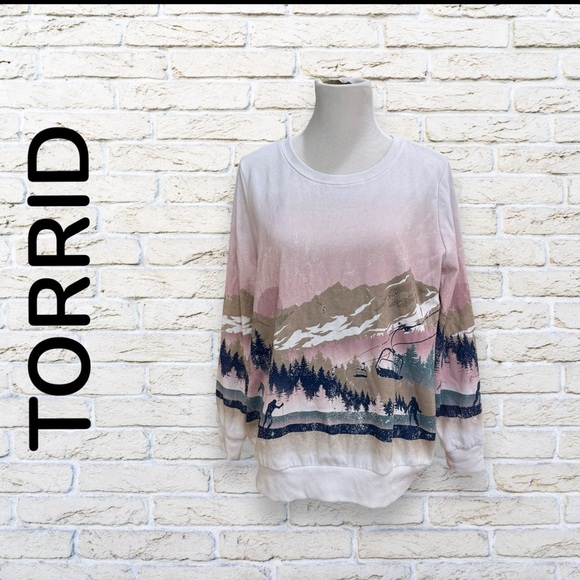TORRID Ski Cozy Fleece Crew Neck Sweatshirt Size 0 / 12 - Picture 1 of 4